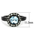 thumbnail image 3 of Womens Black Aquamarine Ring Princess Cut Squared Anillo Para Mujer Stainless Steel Ring with Glass in Sea Blue, 3 of 4