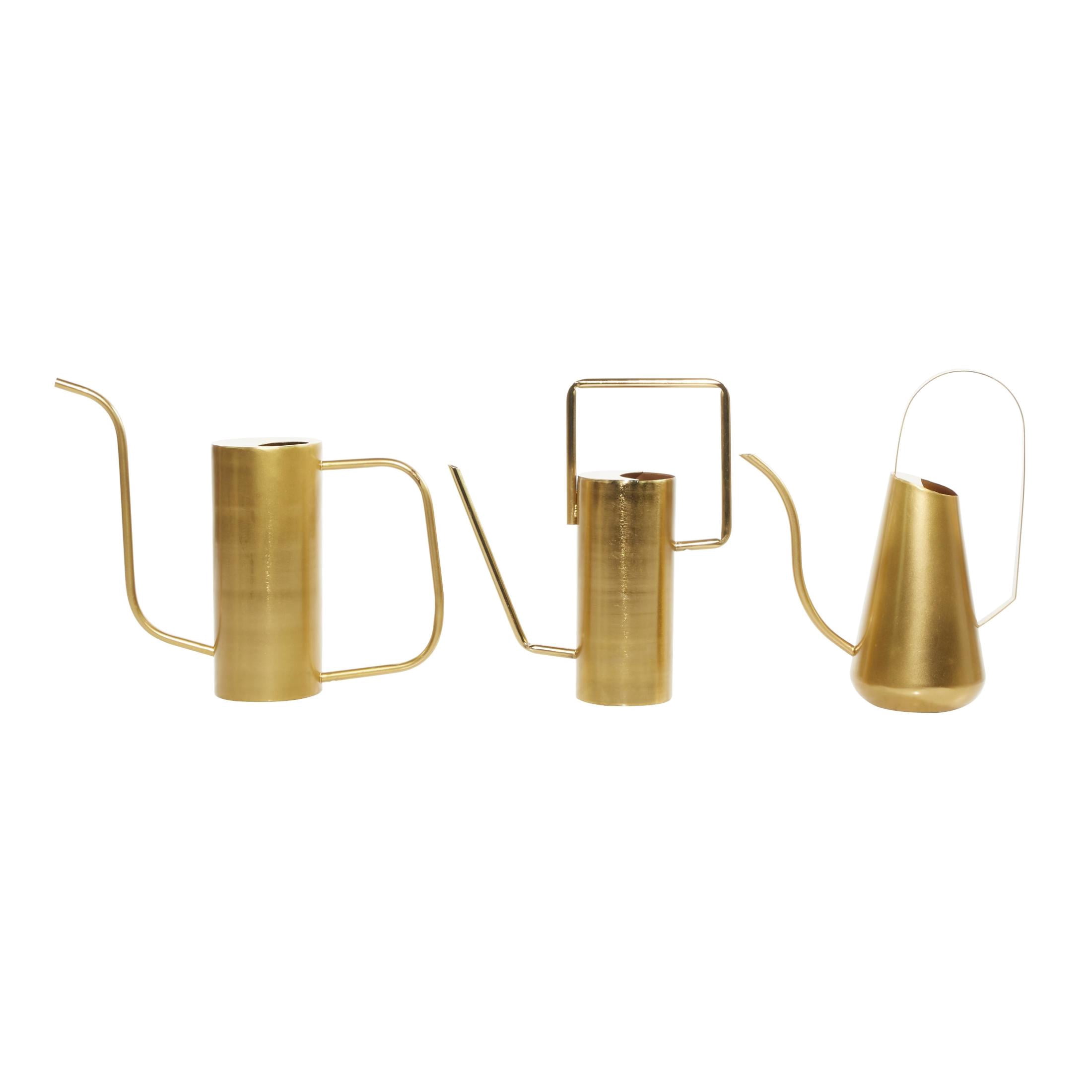 DecMode 12", 12", 11"H Gold Metal Watering Can Planter (3 Count)
