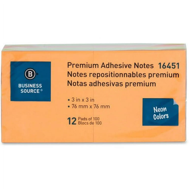 Business Source Repositionable Neon Notes - 3 Business Source Repositionable Neon Notes - 3