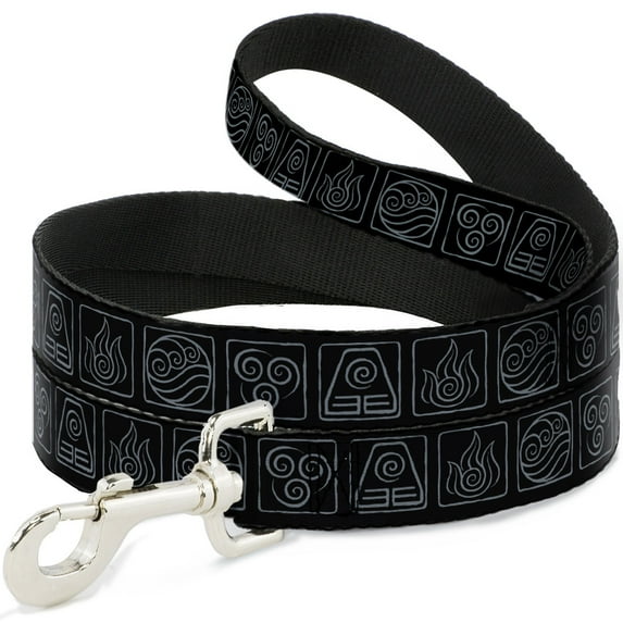 Nickelodeon Pet Leash, Dog Leash, Avatar the Last Airbender Bending Elements Icons Black Gray, 4 Feet Long 1.5 Inch Wide