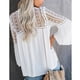 thumbnail image 2 of Camisa de ganchillo informal para mujer, cuello en V, mangas largas acampanadas, blusa suelta informal, transpirable y agradable para la piel, para uso diario, blanco XL, 2 of 4