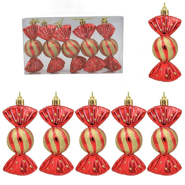 Wmhnj Adornos navideños de plstico electrochapado para rbol, juego de 5 piezas, decoracin para escaparates, dulces, mostradores y fiestas navideñas.