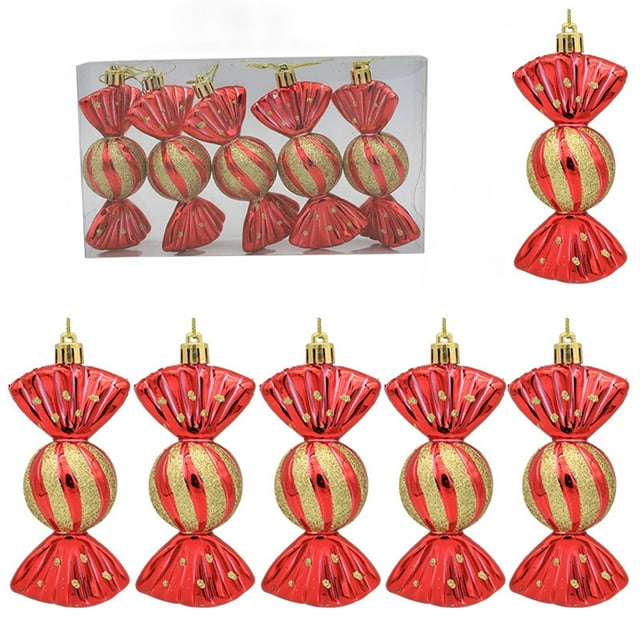 Fiudx Decoración Navideña de Dulces, Diseño de Dulces Coloridos con Galvanoplastia, Material Plástico Duradero, Colgante Navideño Multiusos, Decoración Festiva para Árbol o Ventana, Caja de 5 Piezas,
