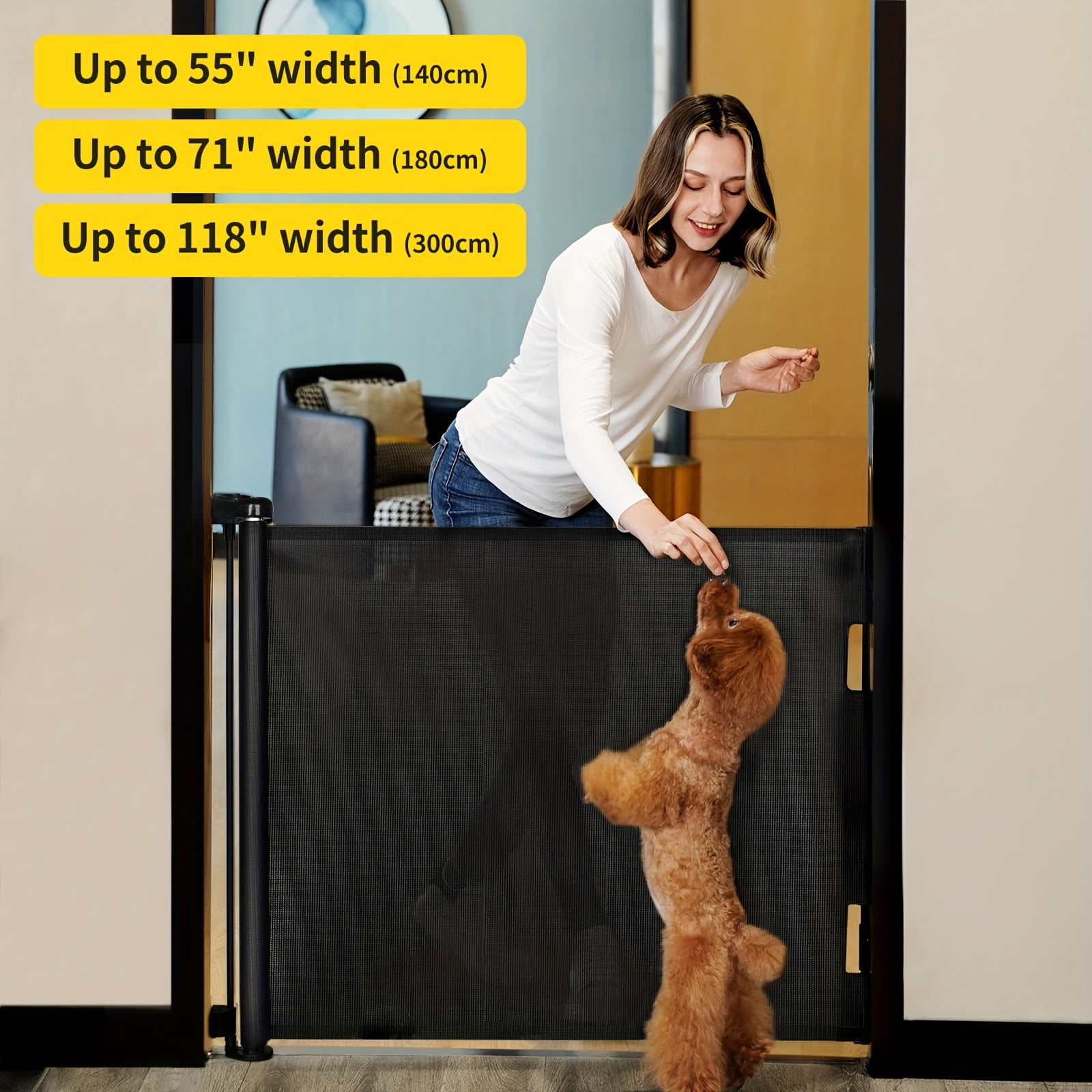 VERASTE Retractable Gate, Mesh Gate, 33"/41"Tall Safety Gate for Doorways, Stairs, Hallways, Indoor/Outdoor, (Black/White/Grey), As A Holiday Gift