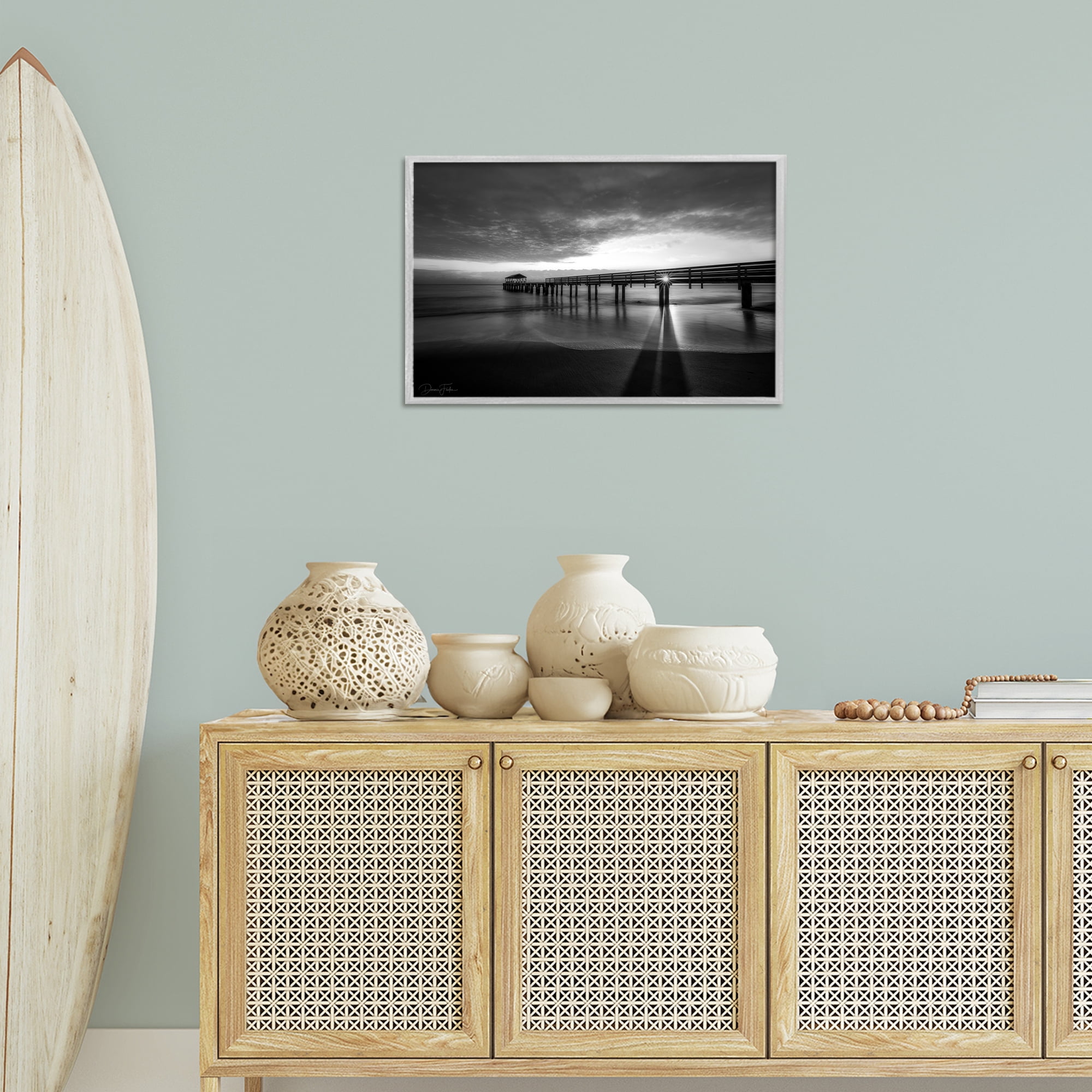 Stupell Industries Sun Shining Through Dock Landscape Photography Gray Framed Art Print Wall Art, 24 x 16