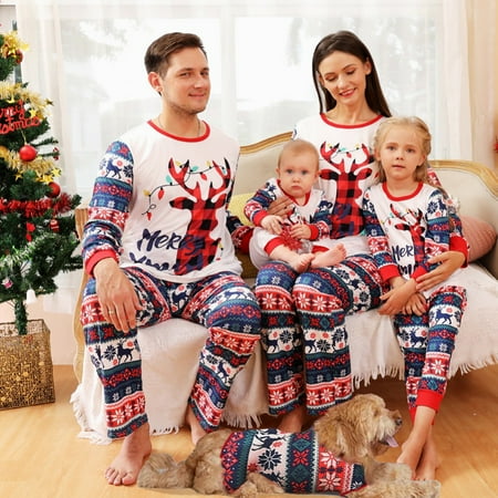 

Matching Family Pajamas Sets Christmas PJ s Elk Deer Print Top and Snowflake Pants Bottom 2Pcs Sleepwear