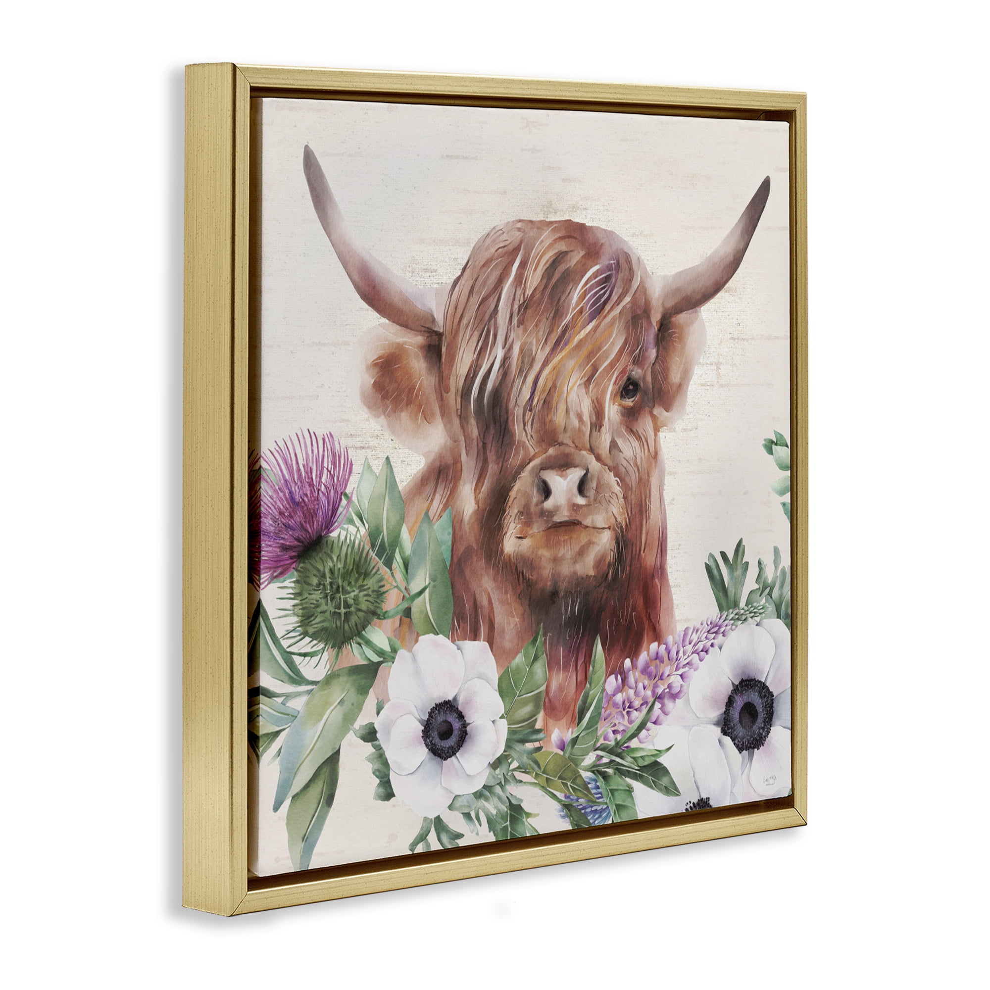 Stupell Industries Penny The Highland Cow Gold Framed Floater Canvas Wall Art, design by Lux + Me Designs