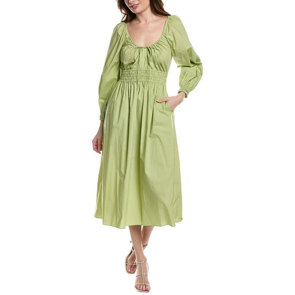 Rebecca Taylor womens  Poplin Smocked Waist Maxi Dress, l, Green