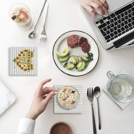 

ZHANZZK Sunflowers You Are My Sunshine Gray and White Set of 6 Coaster for Drinks Absorbent Ceramic Stone Coasters Cup Mat with Cork Base for Home Kitchen Room Coffee Table Bar Decor