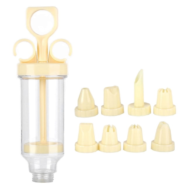 Pastry Decorating Nozzle Set, Cookie Syringe with 8 Cake Decorating Nozzles (Cream Color Nozzles)