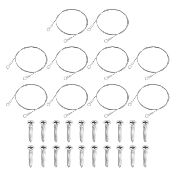 Uxcell 10Pack Lanyard Cable Eyelets Ended, 70cm x 1.5mm 304 Stainless Steel Wire Rope Lanyard with Self-Tapping Screws
