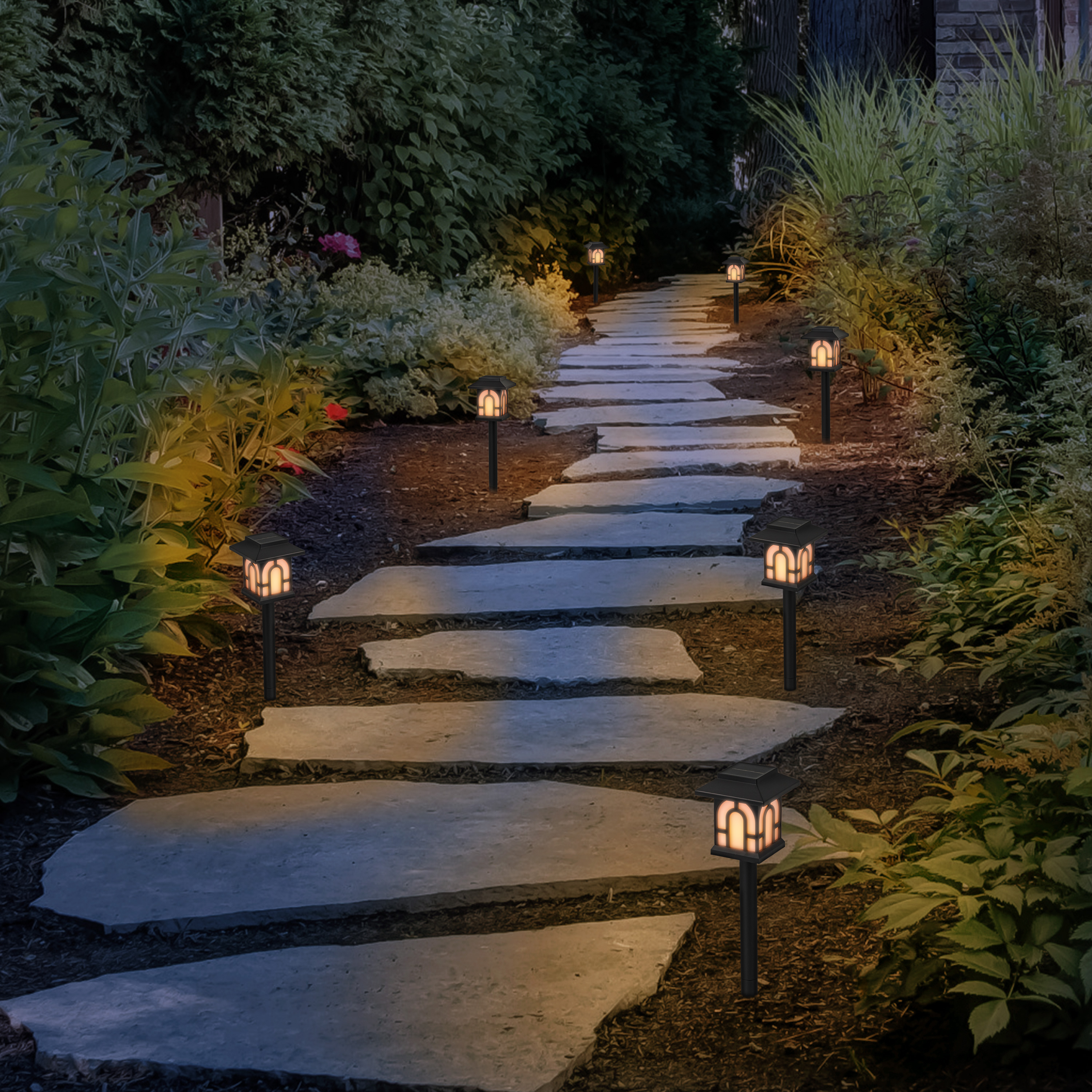 C Cattleya 6-Pack Black Solar Flickering Flame LED Outdoor Path Lights for Landscape,Walkway,Garden