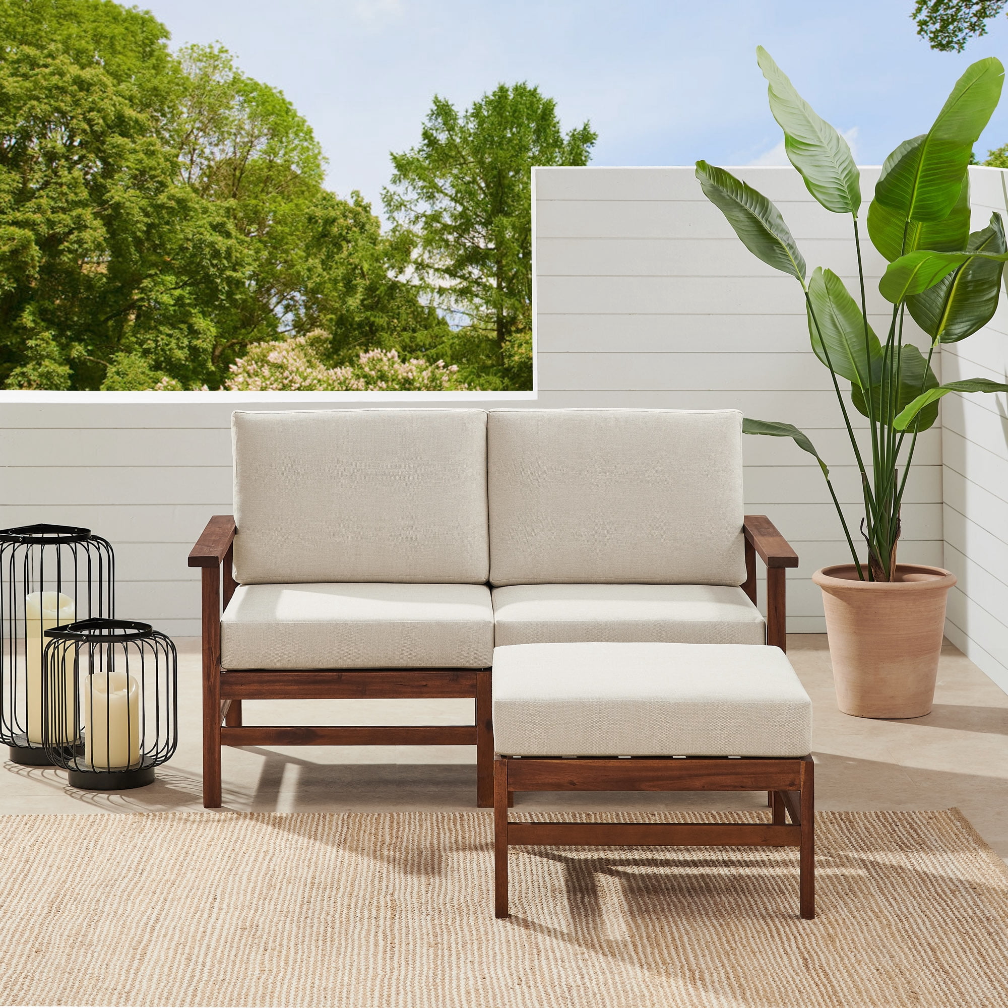 Walker Edison Modern Solid Wood 3-Piece Outdoor Sectional, Dark Brown