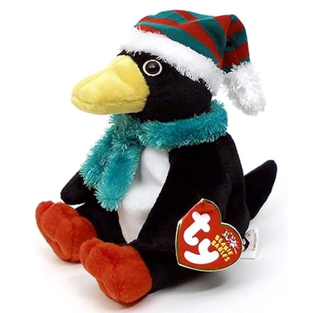 Ty Beanie Baby - TOBOGGAN the CHRISTMAS Penguin  6" Plush (BONUS 1 FUN CHOPS & 1 ZIPPER BRACELET)