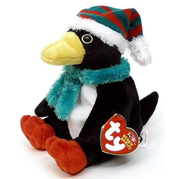 Ty Beanie Baby - TOBOGGAN the CHRISTMAS Penguin  6" Plush (BONUS 1 FUN CHOPS & 1 ZIPPER BRACELET)