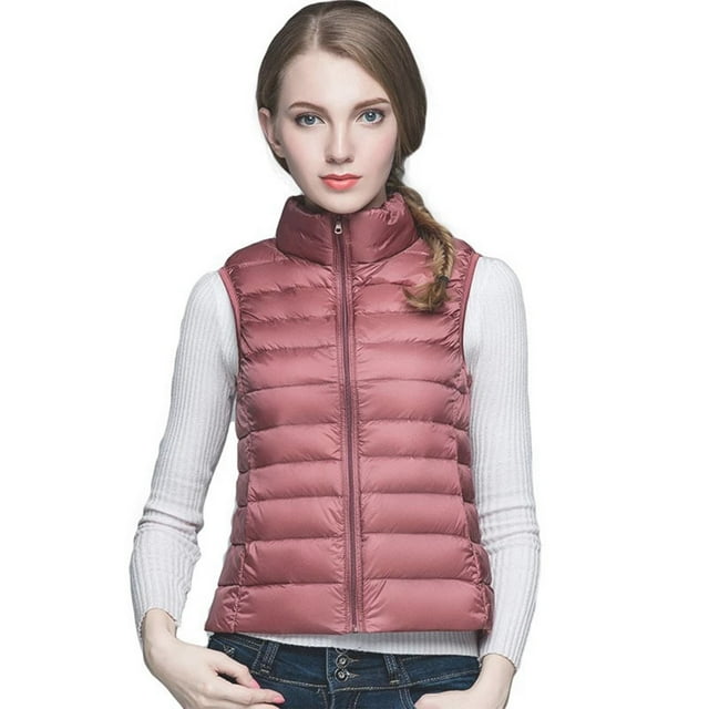 Bmisegm Gilet Court Léger en Duvet Uni pour Femmes, Veste en Duvet, Gilet, Gilet pour la Saison, Manteaux d'Hiver pour Femmes, Rose G