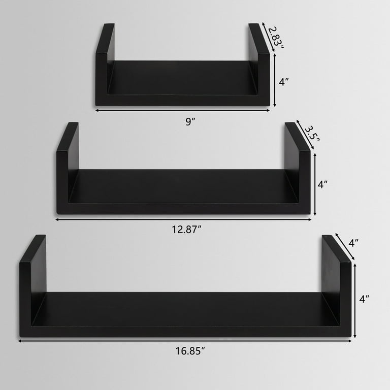 Home Basics Floating Shelf, (Set of 3), Black, HOME DECOR