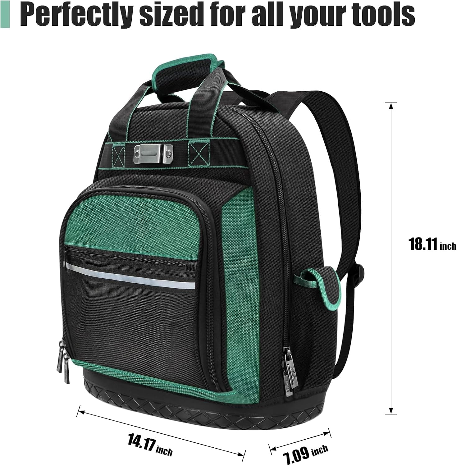 Tool Backpack Heavy Duty with Hard Bottom, Tool Backpack for Men, Electrician Bag, 15 Pockets, Waterproof Construction Backpack for HVAC, Mechanics, and Jobsite