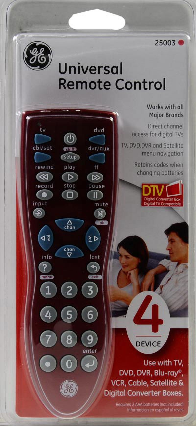 General Electric Universal Remote Control, 4 Device Red