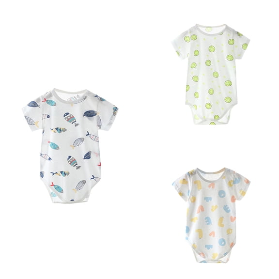 SROBPTY Newborn Boys Girls Print Short Sleeve Romper for 0-18 Months Summer Thin Outfit White, 11 Months