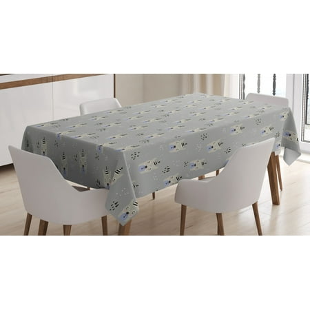 

Hipster Tablecloth Cute Bear Faces with Glasses and Doodle Triangles Dots Nursery Pattern Rectangular Table Cover for Dining Room Kitchen 60 X 84 Inches Pale Grey Black Beige by Ambesonne