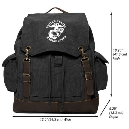 United States Marine Corps Vintage Rucksack Backpack w/Leather Straps Black &