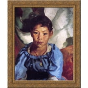Juanita (also known as Juanita in Blue) 24x20 Gold Ornate Wood Framed Canvas Art by Robert Henri