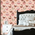 thumbnail image 2 of Pink Peel and Stick Wallpaper Cupcakes Pink Brown Tones Cherry Toppings Spring Wall Mural 23.6in x 9.8ft Self Adhesive Removable Wall Paper Renter Friendly Wallpaper for Girls Bedroom Nursery, 2 of 8