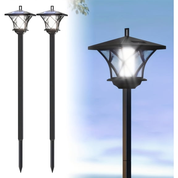 2-Pack 59-Inch Solar Outdoor Pathway Lights, Decorative Landscape Lamp Posts with Dual-Use Design, Retro Style Garden Lights for Yard, Lawn, Patio, Walkway and Garage