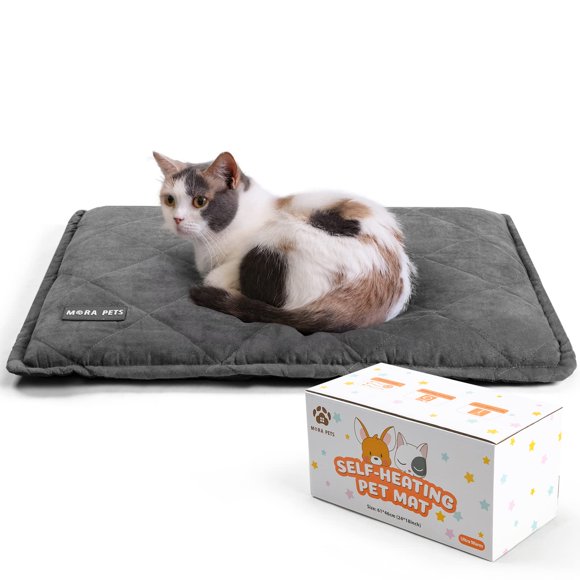 Mora Pets Lit Auto-Chauffant pour Chat Tapis Auto-Chauffant Ultra Chaud Thermique 24 x 18 Pouces Housse Amovible Extérieur Intérieur pour Chats et Petits