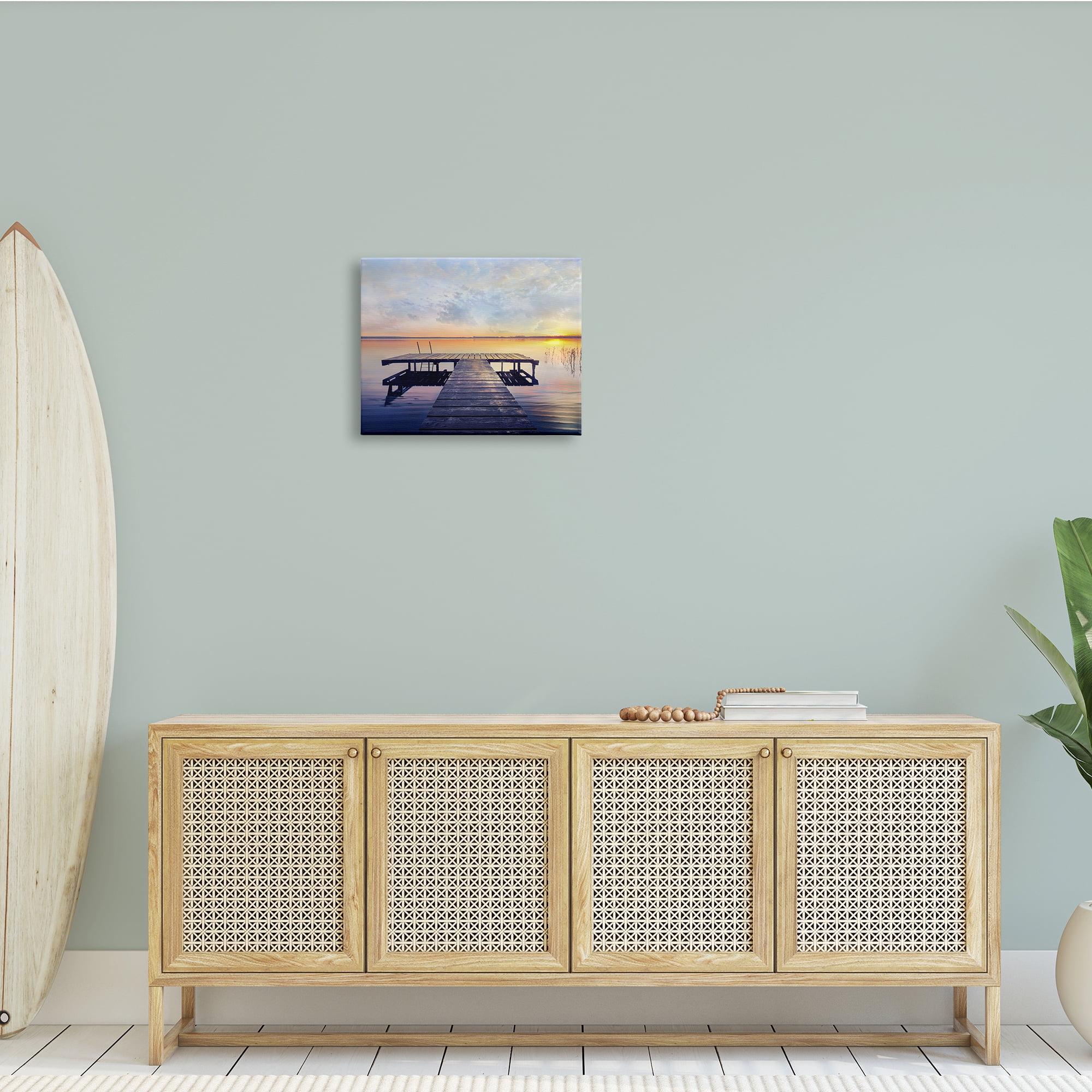 Tranquil Lake Dock Sunset Nautical Summer Sanctuary 20 in x 16 in Photography Canvas Art Print, by Stupell Home Décor