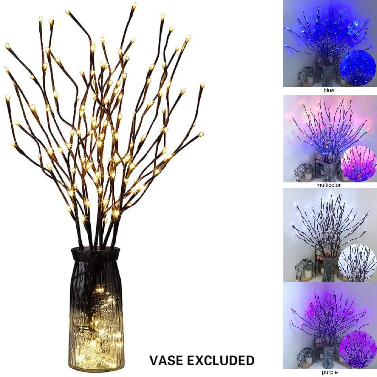 20 LED Tree Branch Led Fairy Lights, Battery Powered Decor Decorative