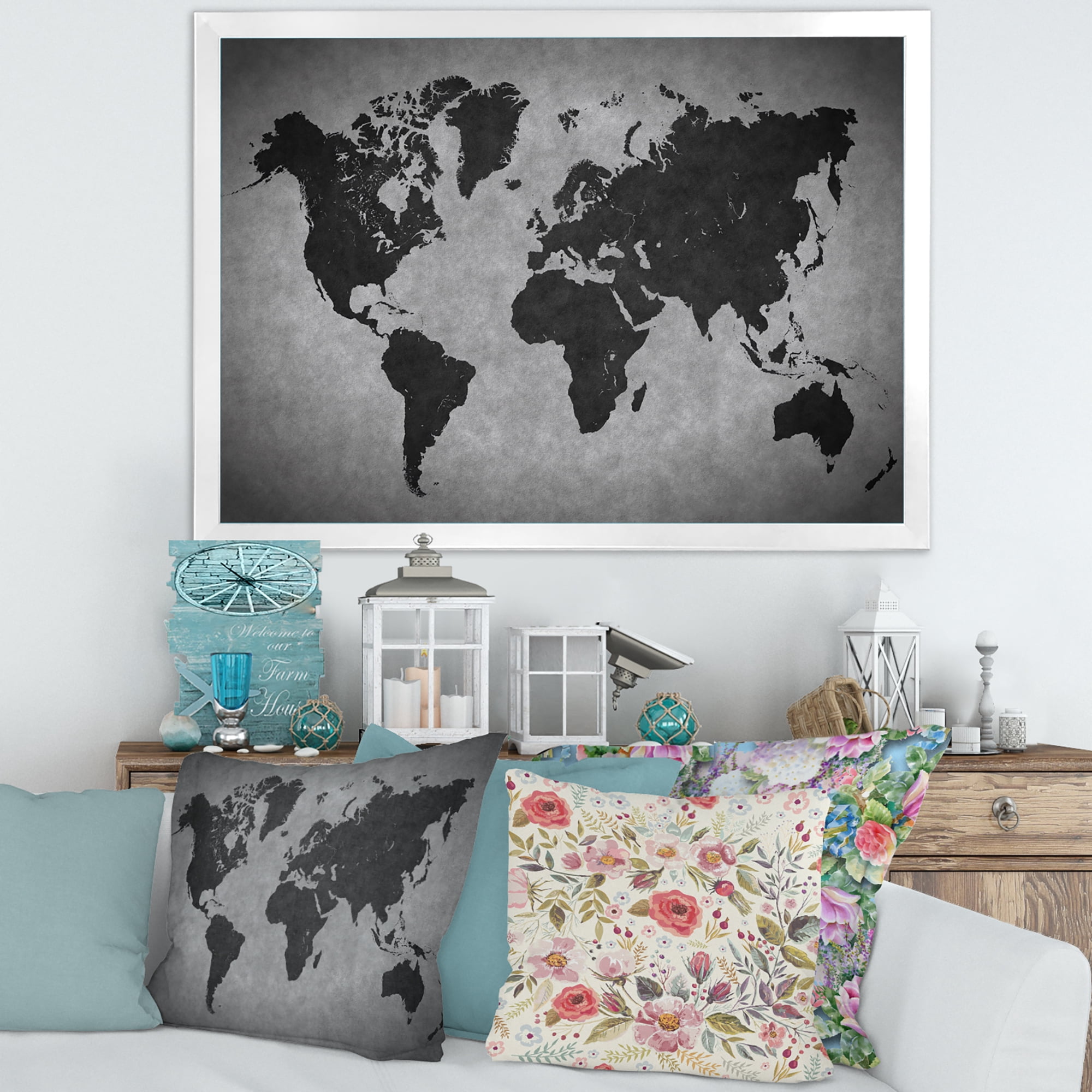 Designart 'Ancient World Map IX' Vintage Framed Art Print