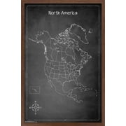 Chalk Map - North America Wall Poster, 14.725" x 22.375", Framed