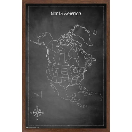 Chalk Map - North America Wall Poster, 14.725" x 22.375", Framed