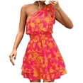 thumbnail image 2 of Wolfast Robe de Soirée pour Femmes Mode Été Col Asymétrique Décontracté Imprimé Sans Manches Robe de Club Chaussures et Sandales d'Été pour Femmes, 2 of 9