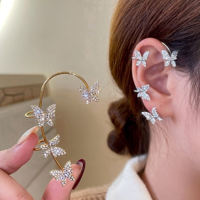 Crystal Butterfly Tassel Ear Cuff Earrings for Women/Girls in Gold and Silver, Women's, Size: One Size