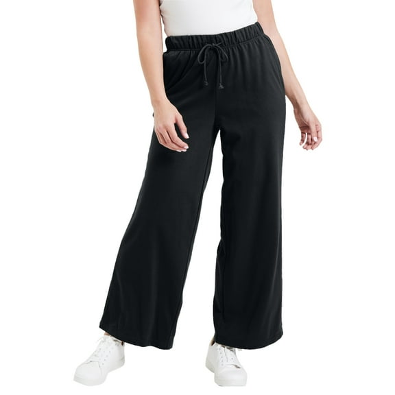 June & Vie Women's Plus Size French Terry Wide-Leg Pant
