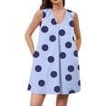 thumbnail image 3 of Women's Vintage Polka Dot Mini Dress Sleeveless V Neck Pleated Loose Fit A-Line Shift Dress with Pockets Casual Summer Beach Tunic Flattering Boho Style Lightweight Apparel, 3 of 8