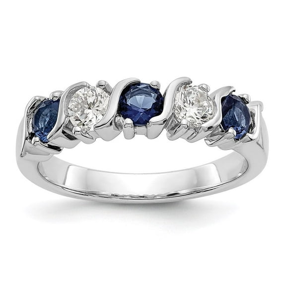 Auriga Fine Jewelry 14K White Gold Diamond and Blue Sapphire Complete Band for Women Size 7