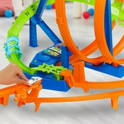 Hot Wheels Track Set w/ 5 Crash Zones, Motorized Booster, 1 Car, 2 Loops