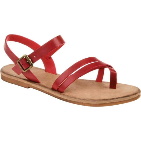 Women s Journee Collection Vasek Flat Thong Sandal Red Faux Leather 8 M
