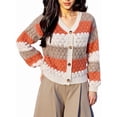 thumbnail image 2 of Womens Striped Chunky Cardigan Sweaters Button Up Fall Trendy Color Block Long Sleeve Knit Sweater Coats Khaki S, 2 of 9