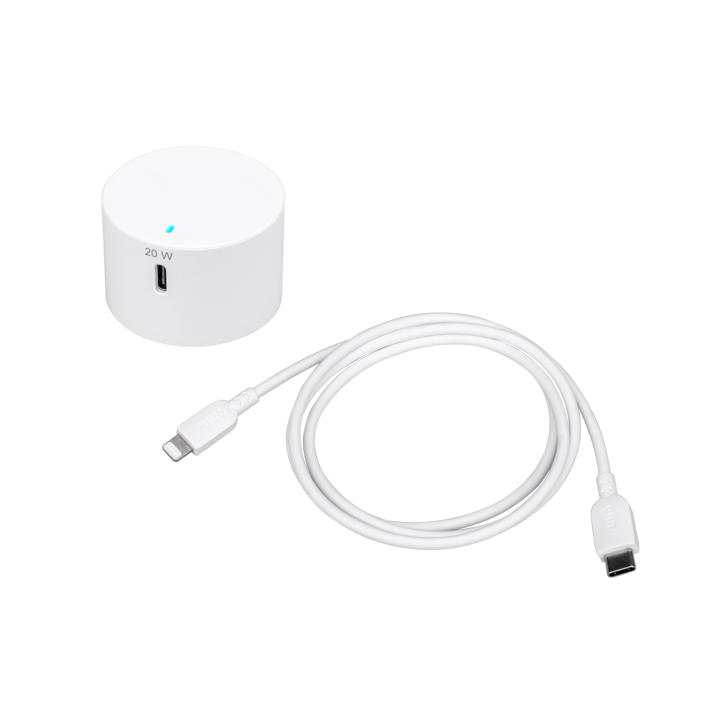 onn. 20W Power Delivery Wall Charging Kit with Lightning to USB-C Cable,  White 