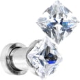 thumbnail image 2 of Square Cz Prong Set 7/16 (11mm) on 316l Surgical Steel Screw-fit Plugs/gauges/Tunnels 2 Piece (A1), 2 of 3