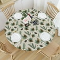thumbnail image 3 of Christmas Round Fitted Tablecloth Best for 48"-52" Xmas Holly Pinecone Table Cloth Elastic Edge Waterproof Stain Resistant Washable Holiday Botanical Winter Table Cover for Party Picnic Decor, 3 of 7