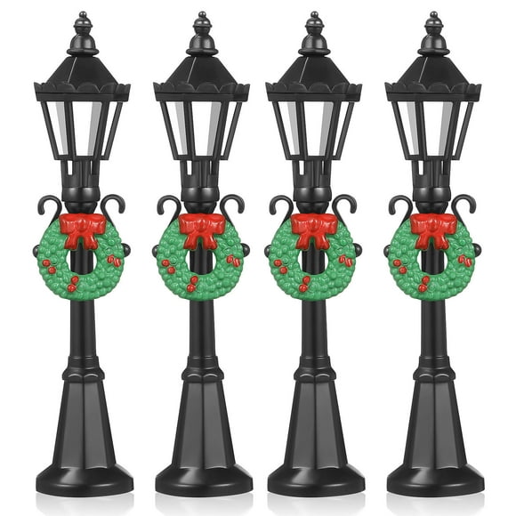 USHOBE 4 Pcs Christmas Lamp Post Models Black Plastic for Tabletops DIY Manual Ability Exercise