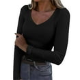 thumbnail image 2 of Womens Tops Womens Long Sleeve V Neck Ribbed Knit Casual Tops Tee Slim Basic Shirt Shirts for Women, 2 of 4
