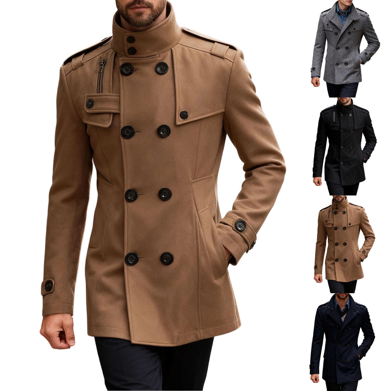 Fmbrln Mens Trench Coat Double Breasted Lapel Collar Pea Coats