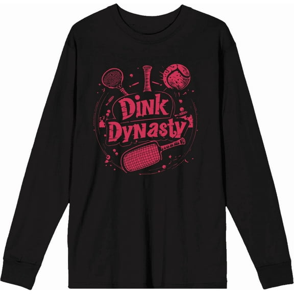 Pickleball Dink Dynasty Adult Black Crew Neck Long Sleeve Tee-Large